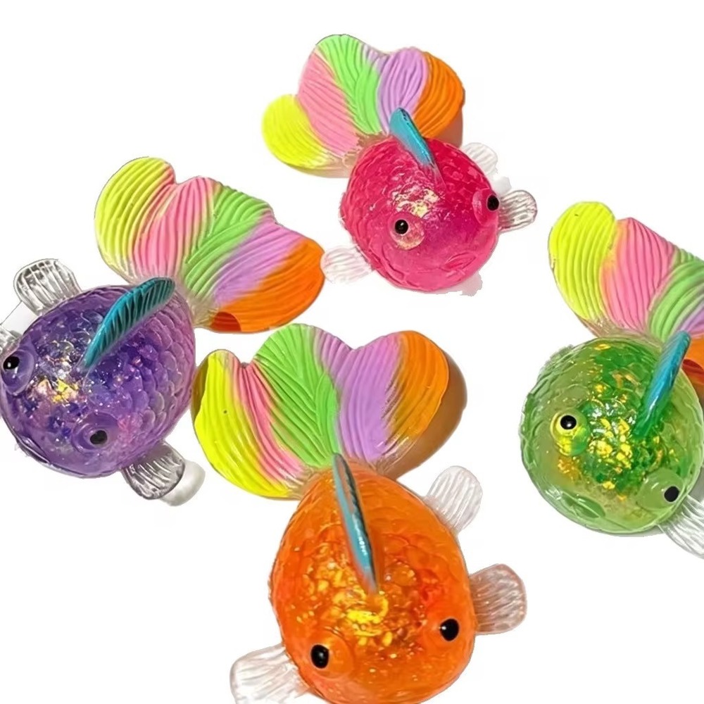 ONE Maltose Filled Fish Squishy Sensory Fidget Toy Colorful Glitter Goldfish
